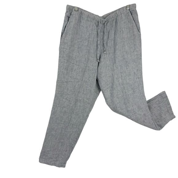 J Jill Love Linen Blue Striped Pants size Medium pull on Elastic Tie Waist - Picture 1 of 10